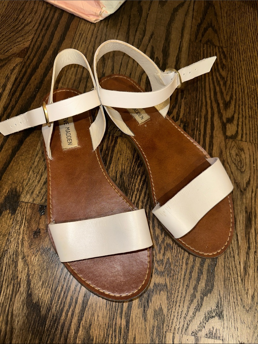 Steve Madden White Leather Ankle-Strap Flat Sandals